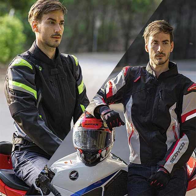 SCOYCO LATEST DESIGNED MOTORCYCLE RACING JACKETS WITH WATERPROOF & BREATHABLE REISSA MEMBRANE AND CE APPROVED PROTECTIONS