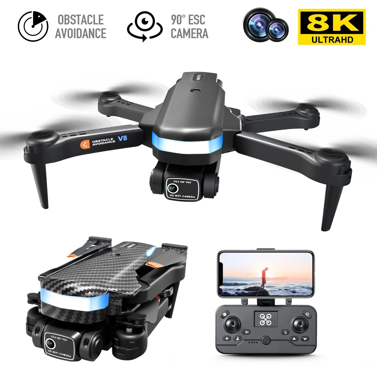 YT150 Foldable Mini Drone with 4K HD Dual Camera 15-min Flying Range and Long Battery Life 5G RC Quadcopter Remote Control