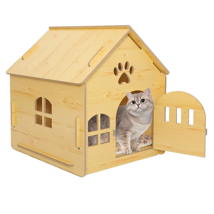 Custom Indoor Outdoor Small Dog Cat Bed Cave Wooden Cages Wood Pet