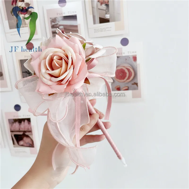 Super beautiful super fairy simulation flower rose bow signature ballpoint pen flower pen