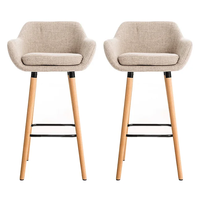 Modern Luxury Customizable Bar Stool High Chair Armrests Fabric Material Wooden Legs