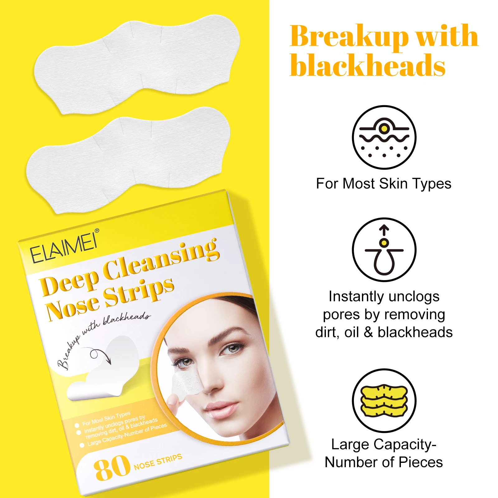 80 Pcs Blackhead Removal Deep Cleansing White Nose Pore  Strips for Blackheads