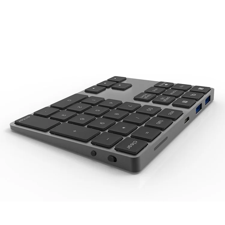 Factory Slim 34 keys BT Compatible Number Keypad With USB HUB Aluminum Wireless Numeric Keyboard