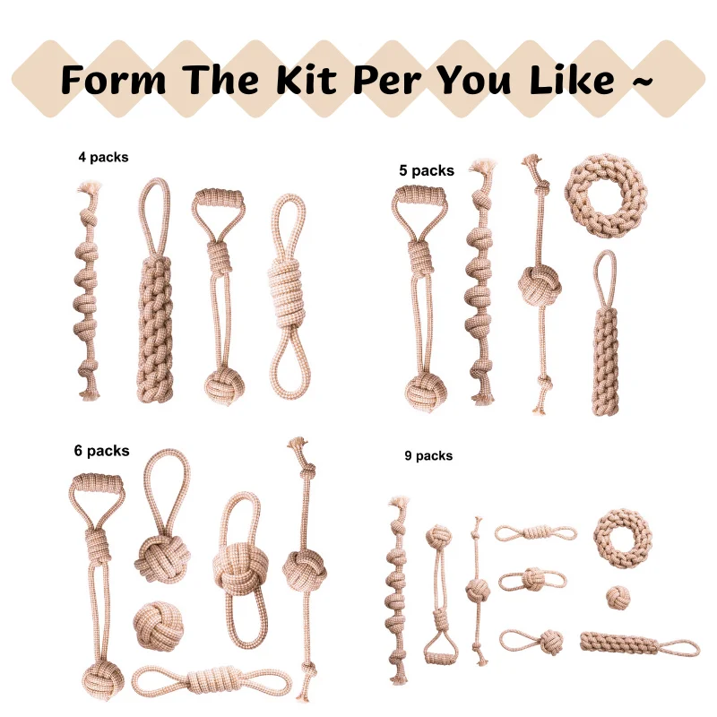 Large Size Natural Hemp Dog Toys Bite Resistance Hemp Rope Dog Chew Toy Set