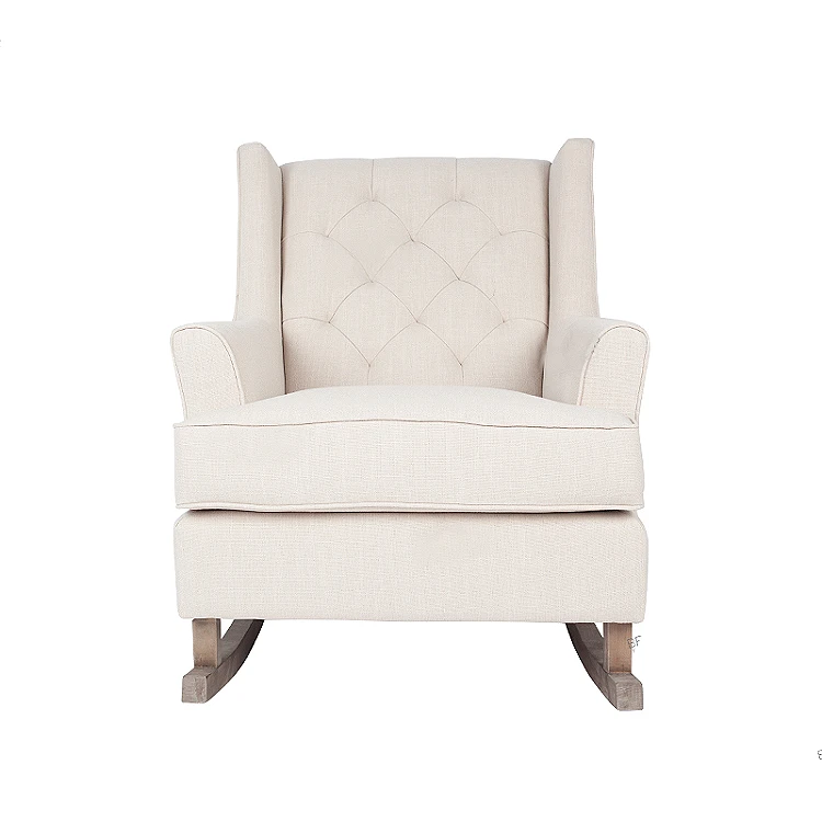 Living Room Single Seater Beige Fabric Wooden Oak Leg Design rocking recliner chairs sofa