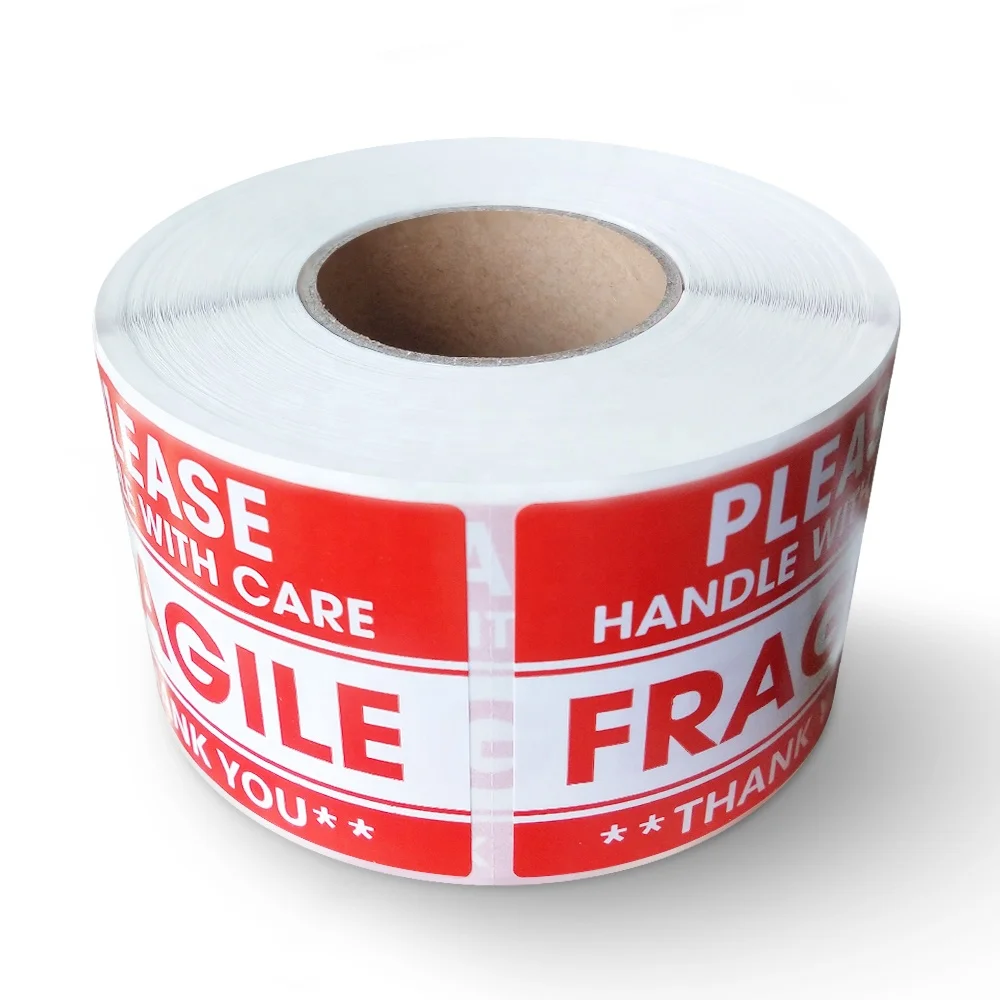 Waterproof High Quality Custom Warning Pre Printing Self Adhesive Box Package Paper packaging labels Color Fragile Labels