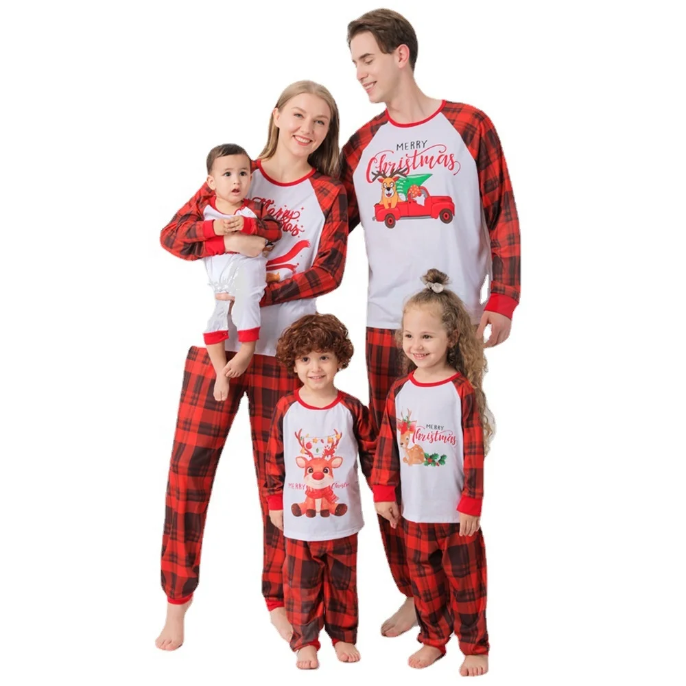 Wholesale Home Wearing parent and child pajamas Snowfall Family Christmas Pajamas Set For Women Man