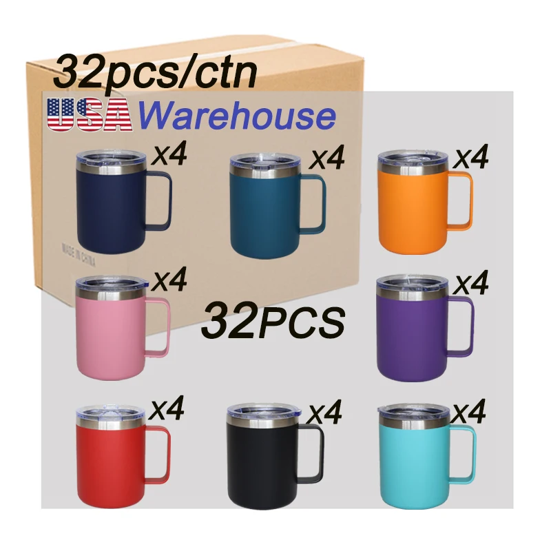 USA warehouse drop shipping cup vacuum insulated double wall wine beer stainless steel tumble 12oz coffee mug with handle