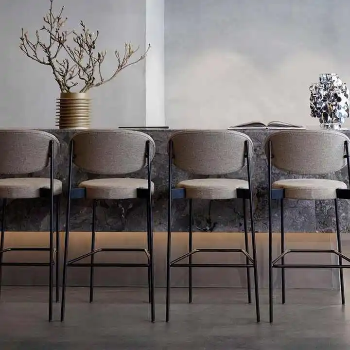 New Style Bentwood Grey Linen Upholstery Panel Furniture Living Room Swivel Bar Stool