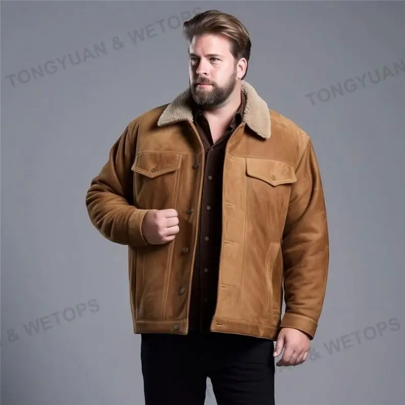 High Quality Suede Jacket For Men Classic Four-Button Lapel Plus Size Winter Men Solid Suede Jacket