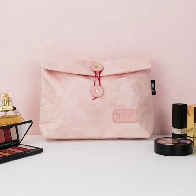 OEM Cosmetic Storage Pouch Waterproof Makeup Tyvek Pink Custom Toiletry Bag