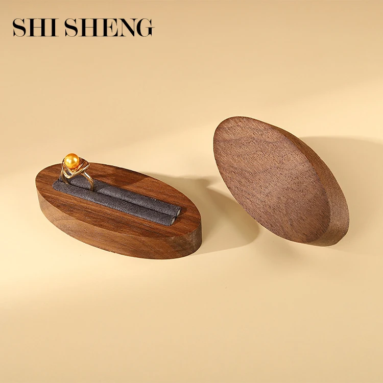 SHI SHENG New Walnut Wood Slots Ring Display Holders for Desktop Vintage Elegant Display Stand