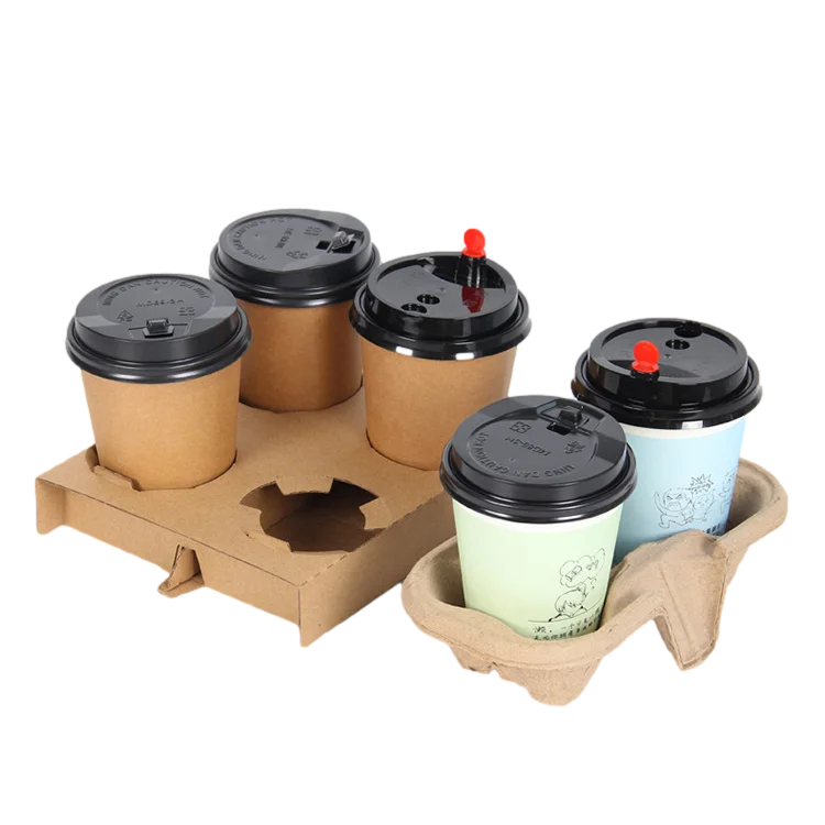 Hot sell disposable double wall paper coffee takeaway cup holder with paper bag for hot drinks