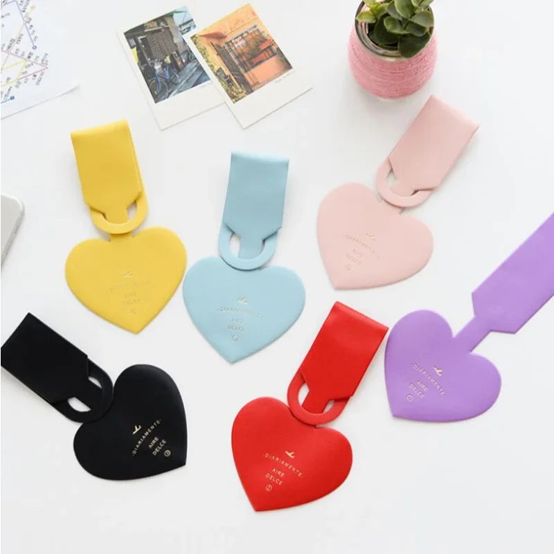 Heart Shape Travel Luggage Tag Cute PU Leather Solid Suitcase Tag Baggage Boarding Label Travel Accessories Dropshipping