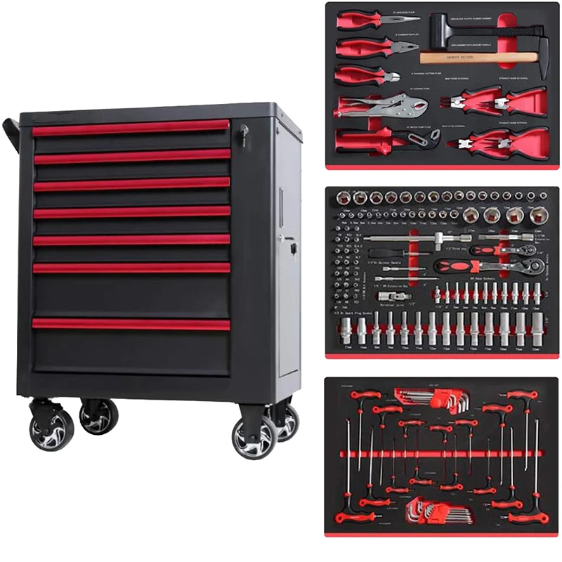 Corrosion-Resistant Stainless Steel 7 Drawer Rolling Tool Trolley Chest For Top Mechanics
