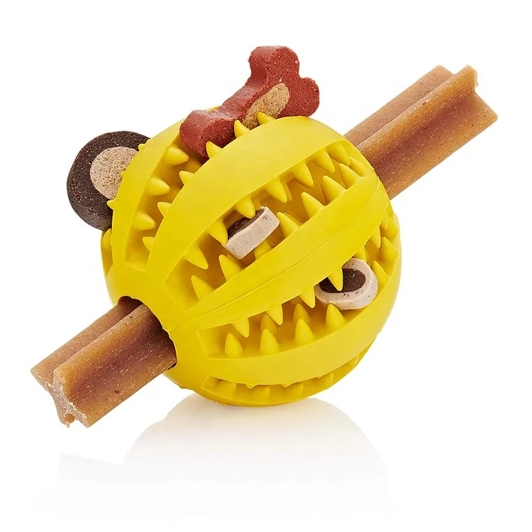Rubber Indestructible Treat Dispensing Chew Ball Hiding Food Puzzle Bite Dog Ball Toy for Pet Tooth Cleaning  dog chewtoy