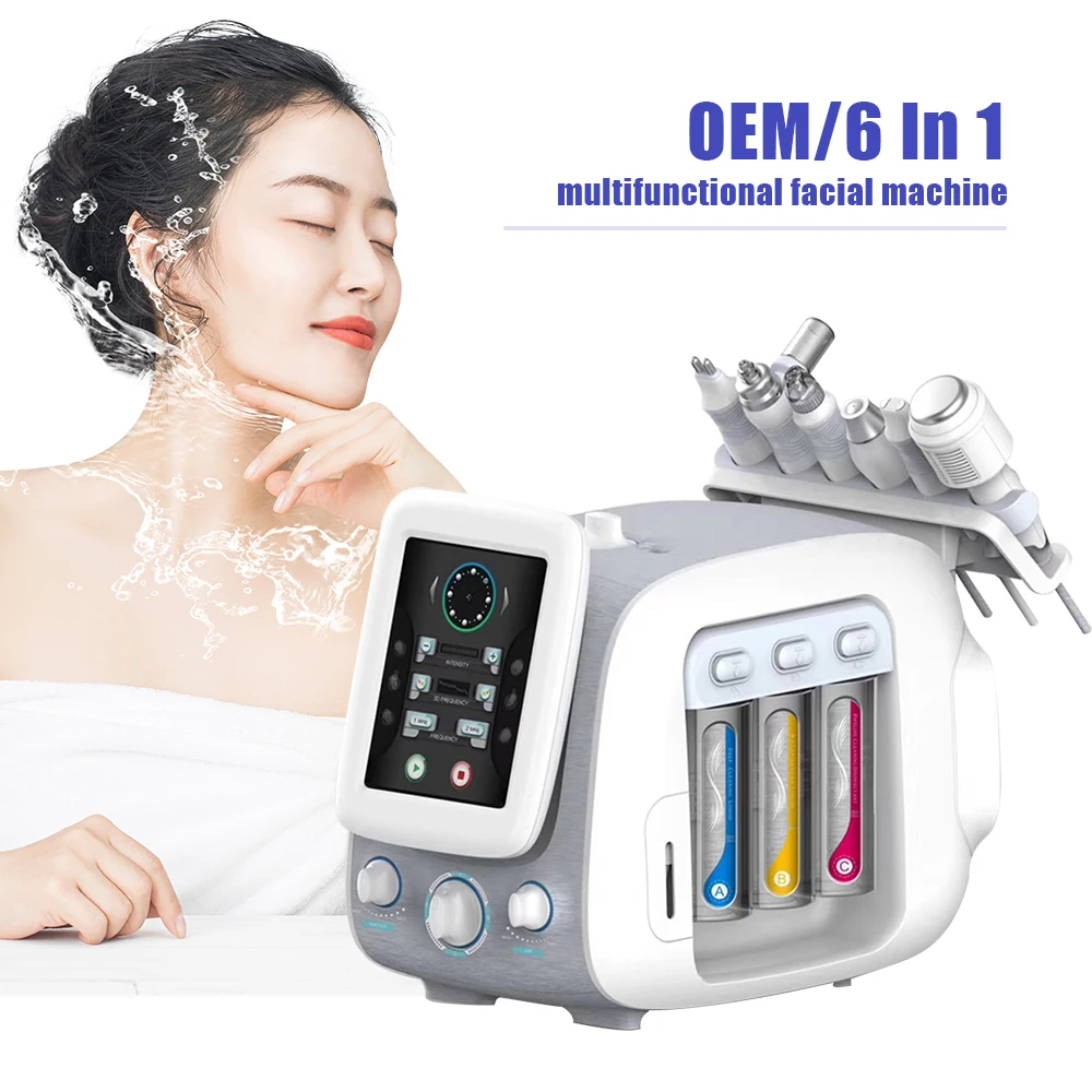 Portable high frequency 6 in 1 oxygen facial hydrodermabrasion machine multifunctional facial machines
