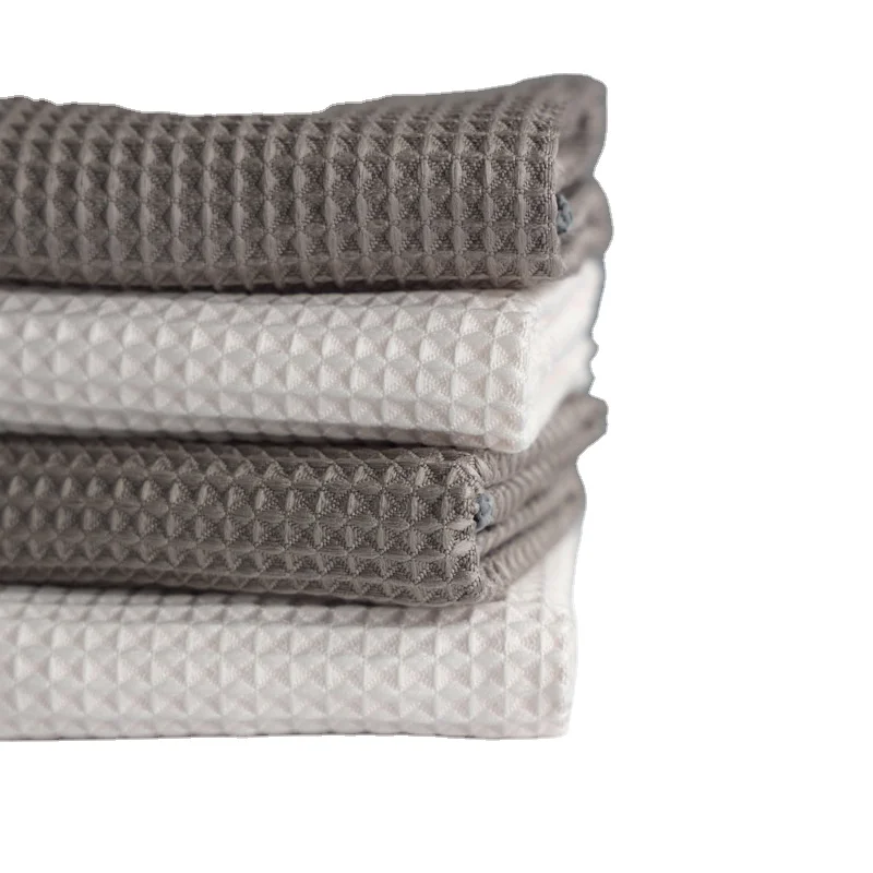 Microfiber kitchen napkin towels grey white dish cleaning towel super absorbent with lanyard