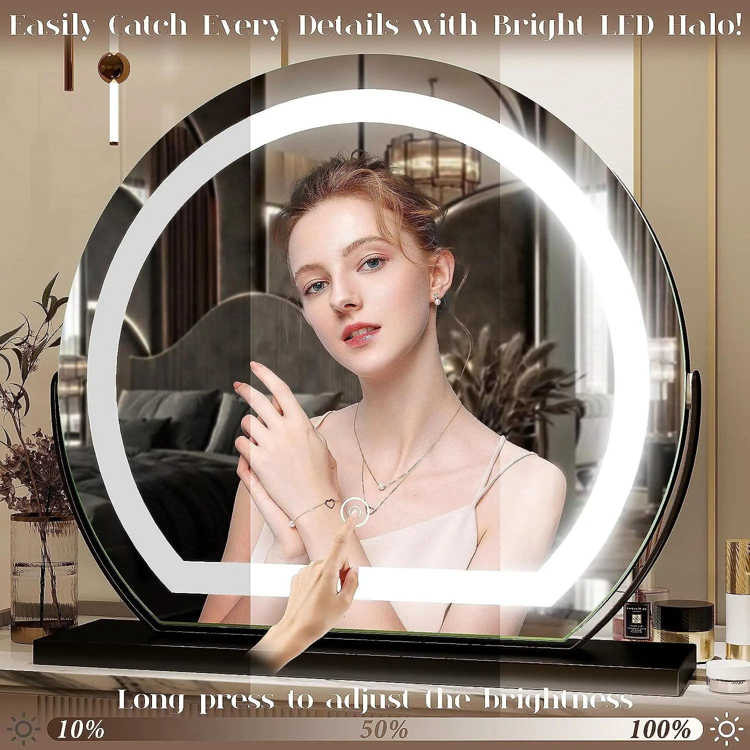 Hot sale Led Lights Vanity With Round Makeup Mirrors Light Hollywood Salon Glass Half Dresser Mirrored Lamp Up Mirror