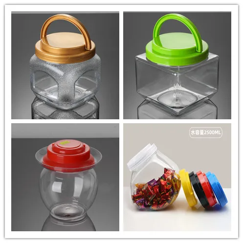 Large Clear Empty Square Storage Cookie Candy Sweet Container Food Grade with Easy Grip Handle Plastic Jar with Lids Half Gallon