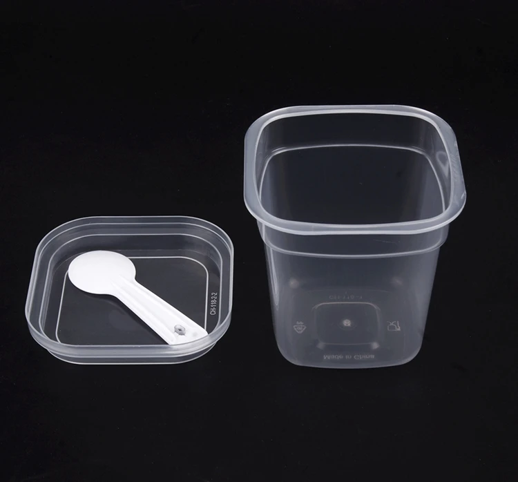 Customizable Pattern Disposable Plastic Pudding Cup with Lid and Spoon,PP Clear Sturdy Plastic Dessert Cup for Yogurt and Mousse
