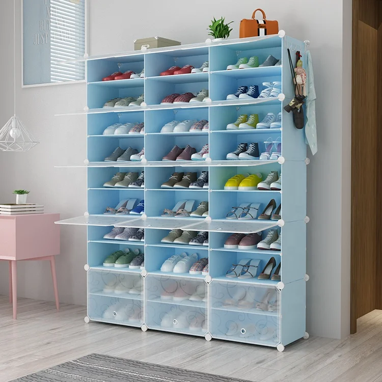 Foldable Plastic Shoe Rack Organizer With 15 Doors Shoe Organizer With Sticker