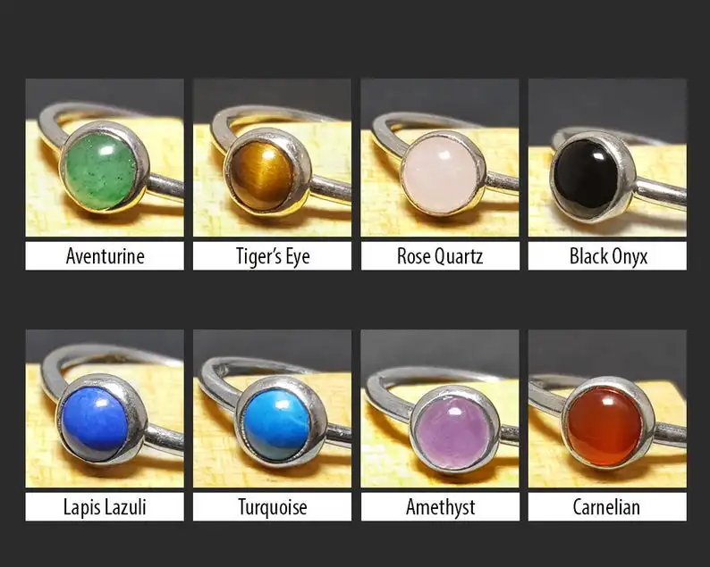 92.5 Sterling Silver With Gold polished Natural Multi Gemstone Smooth Round Shape Ring Latest Simple Design