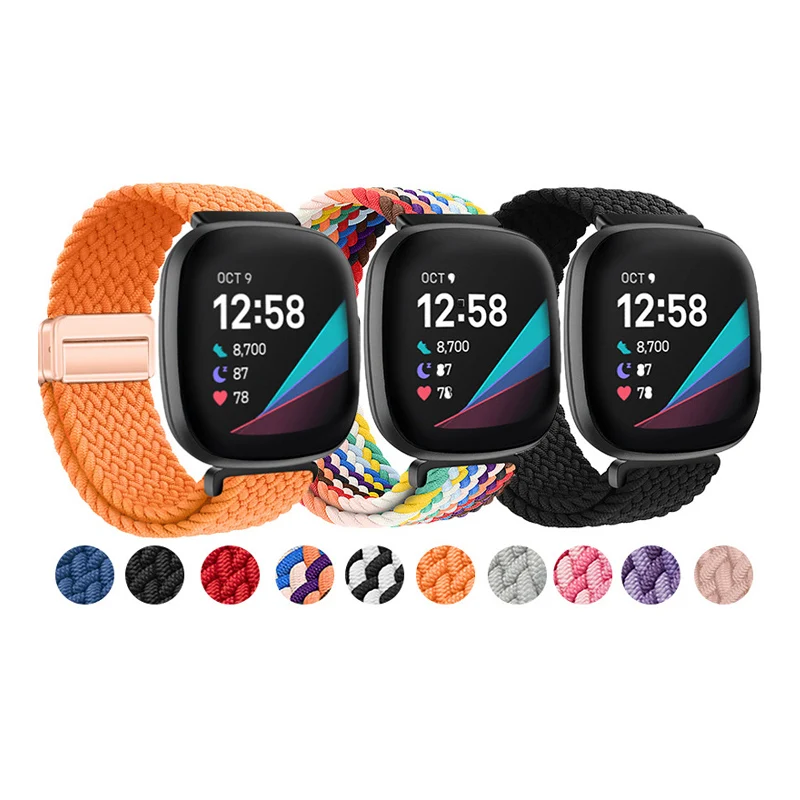 Tschick Braided Loops for Fitbit Versa 3/4 Nylon Replacement Bracelets with magnetic clasp for Fitbit Versa 2