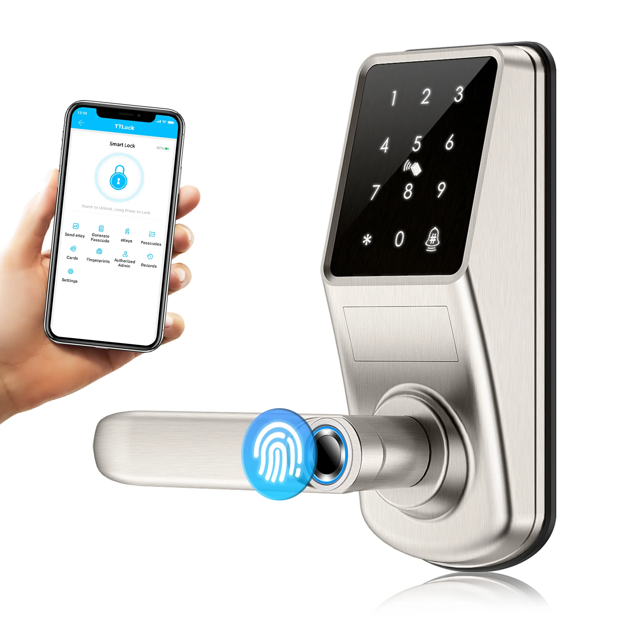 Waterproof  Apartment Home Fingerprint Handle Door Bell Tuya Ttlock App Wifi Small Smart Door Lock