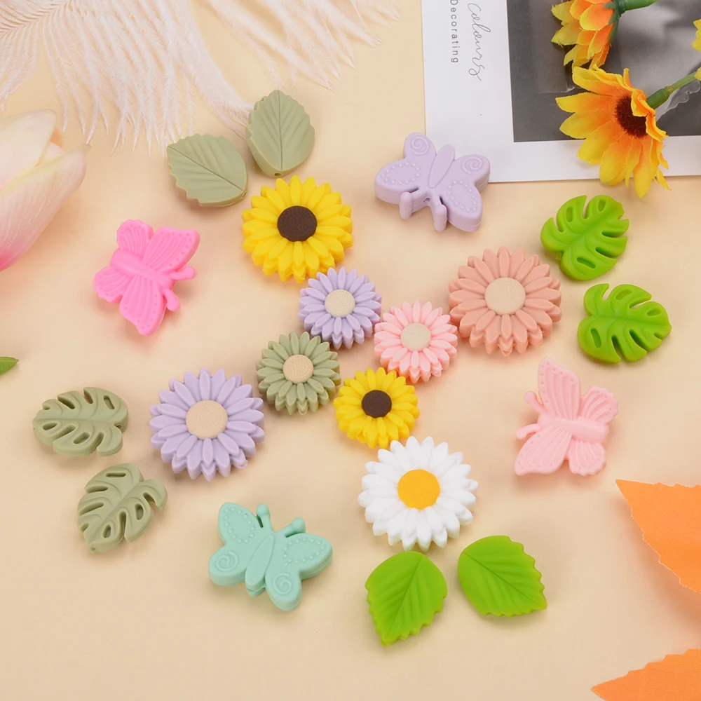 2024 The Most Popular BPA Free Food Grade Silicone Flower Teething Beads Wholesale sunflower silicone beads