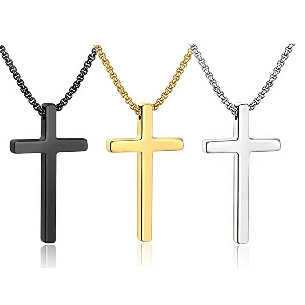 Wholesale Classic Cross PVD Stainless Steel Pendant Necklace Link Simple Fashion Design Non-Fade Gold Silver Gun Black Vacuum