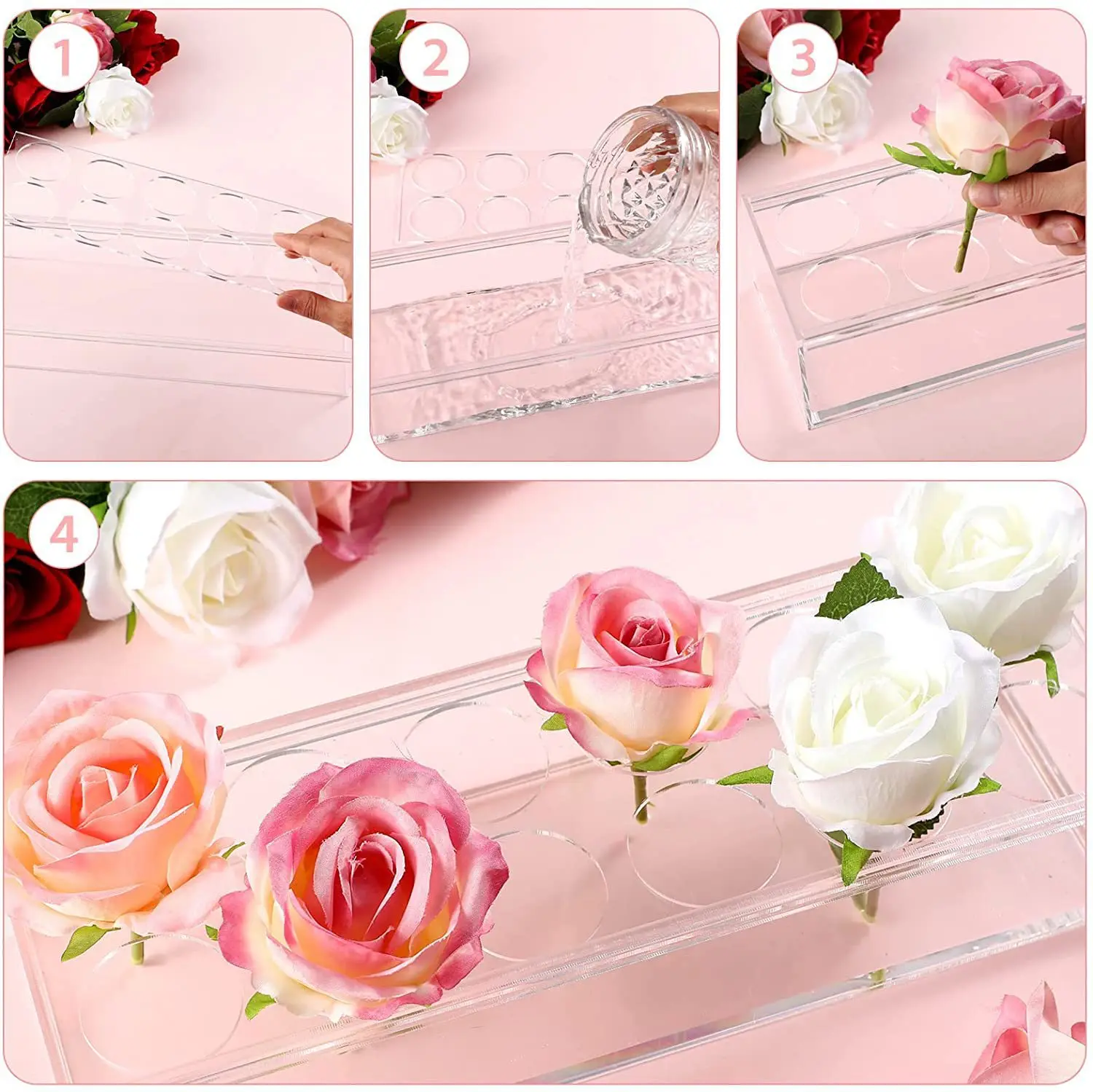 Rose Clear Acrylic Flower Vase Rectangular Home Wedding Tabletop Vase Centerpieces Ins Style European American Flower Vase