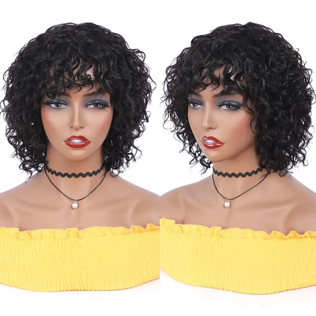 Wholesale Short Curly Wave Pixie Cut Glueless Brazilian Bob Remy Pelucas De Cabello Natural Human Hair Wigs