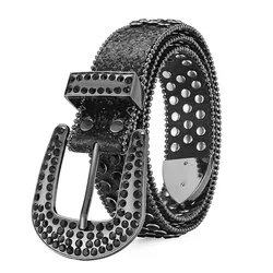 Manufactured Trending luxury BB simon rhinestone belt for women men cowboy cowgirl bling leather studded belts with removable