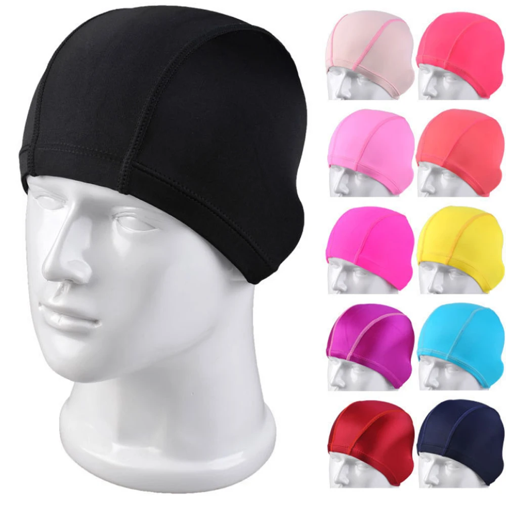 
New Hot Sale Cheap Nylon Fabric Swim Cap Spandex Ear Cover Swimming Caps 