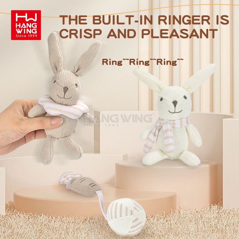 HW 0M  Infant Bed Musical Mobile Bedbell Cute Cartoon Rabbit Shape Rotating Crib Bell with Stuffed Plush Animals Hanging Toys