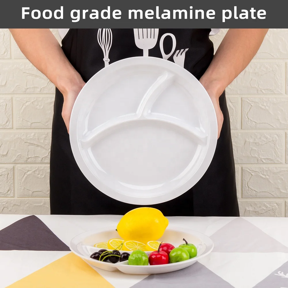 Factory Direct Wholesale Deepen  Rounder Melamine Plastic Baby 3 Divided Party Food Lunch Plates