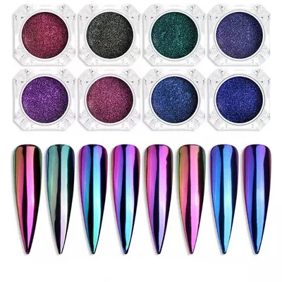 
YUXI Wholesale Colorful Acrylic Powder Nail Bright Shimmering Glitter Nail Chrome Powder For Nail Art Decoration 