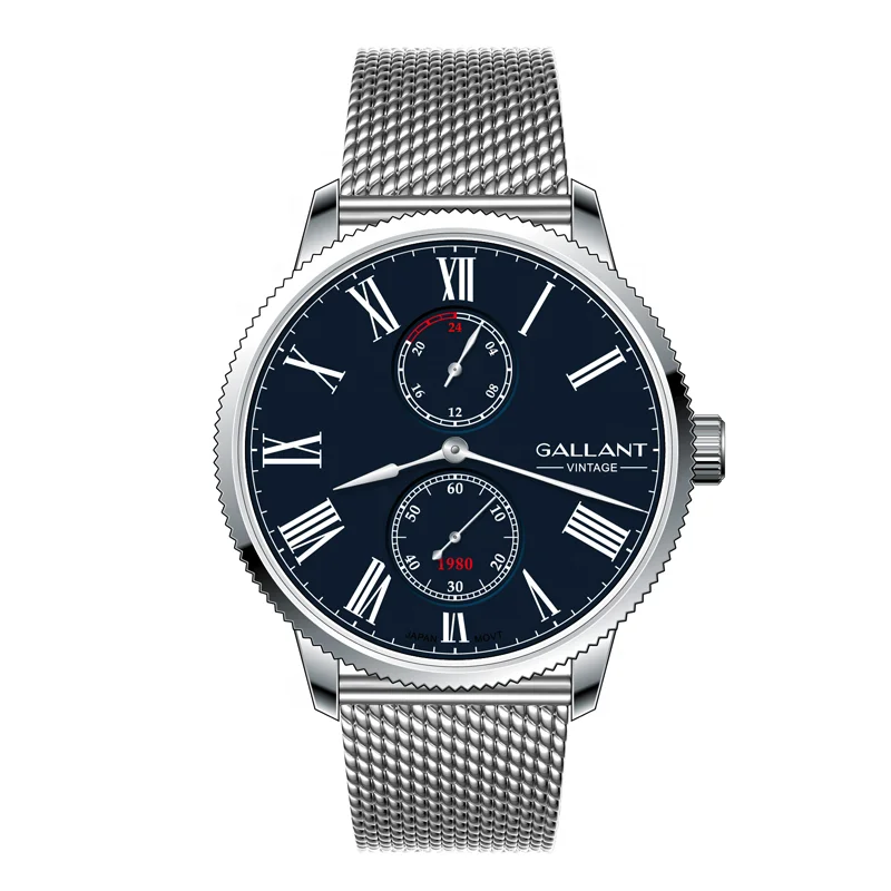 classic vintage watch stainless steel bezel japan movt  24hour/60 second function custom logo quartz men wrist watch