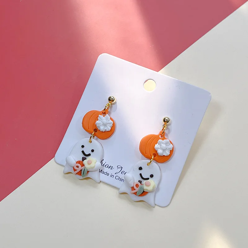 Fashion New Design Halloween Earrings Cute Pumpkin Ghost Polymer Clay Fun Earrings Jewelry Women