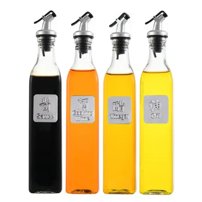 Kitchen use oil containers glass oil and vinegar dispenser bottle 300ml with pourer drizzle lid