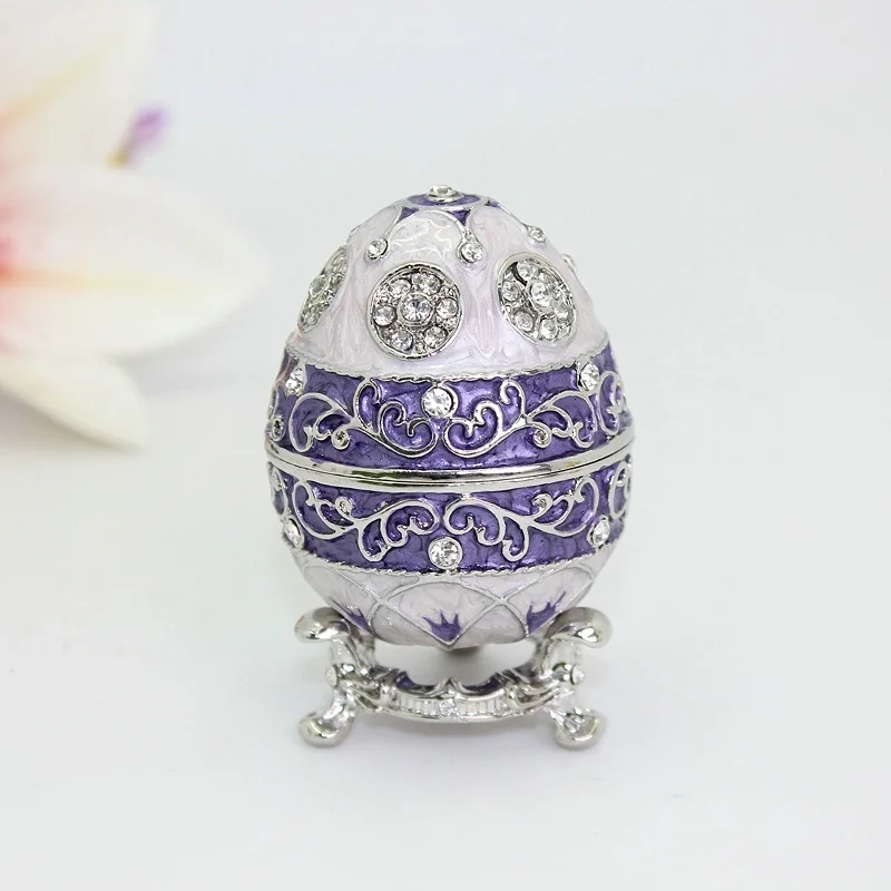 SHINNYGIFTS фиолетовый цвет в русском стиле Faberge коробка для яиц Оловянная эмалированная Подарочная ювелирных изделий