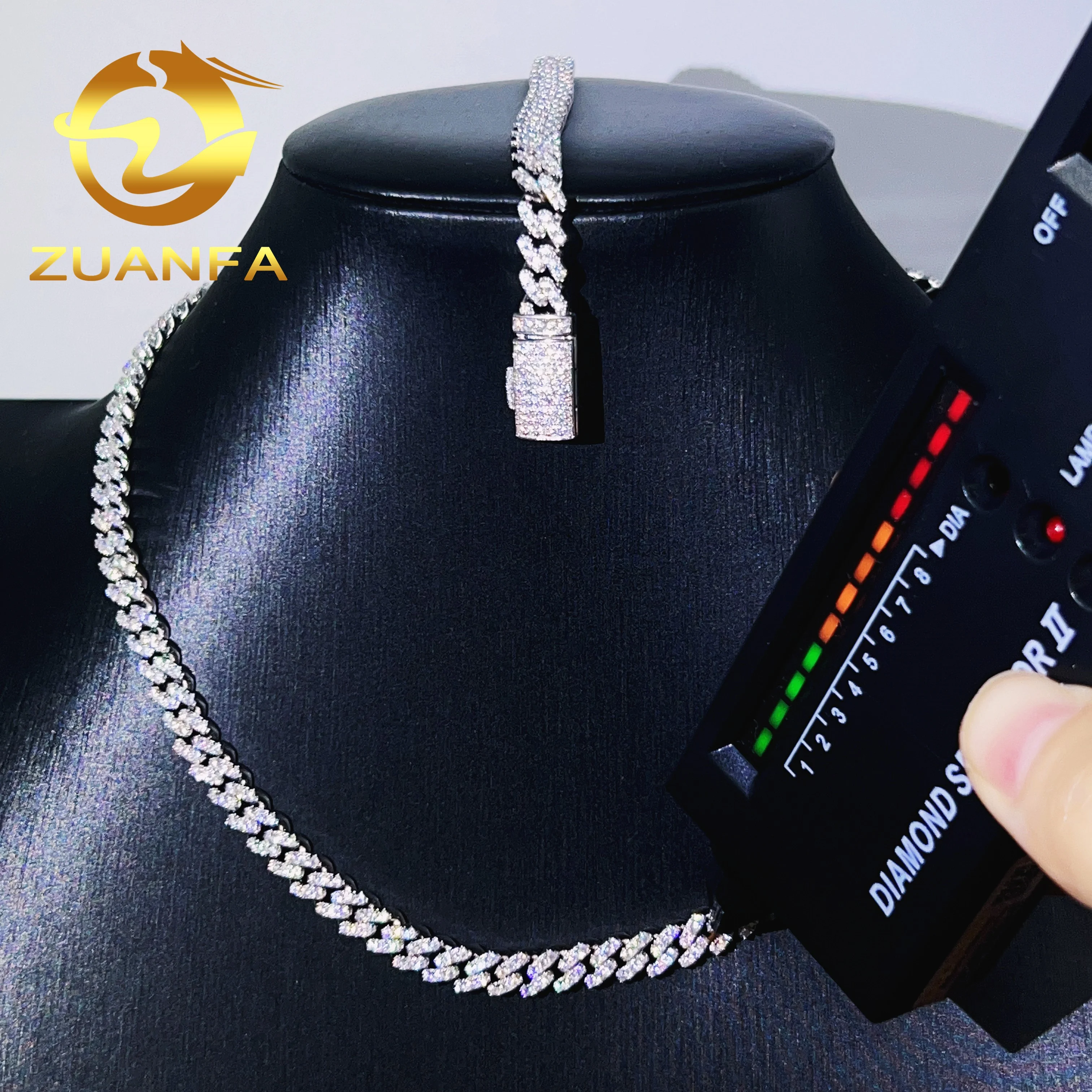 Hot sale 6mm 8mm 10mm pass diamond tester 925 sterling silver hip hop iced out vvs moissanite diamond cuban link chain 14K gold