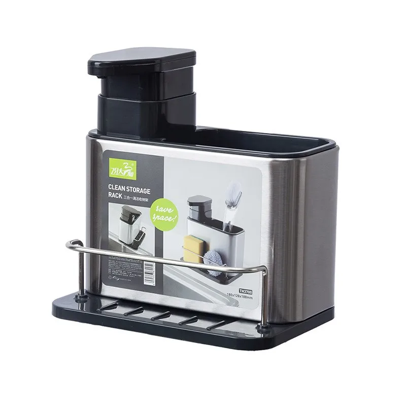 Soap Dispenser for Kitchen Sink 3-in-1 Sponge Holder for Kitchen Sink Caddy Kitchen Sink Organizer Tray Drainer Rack
