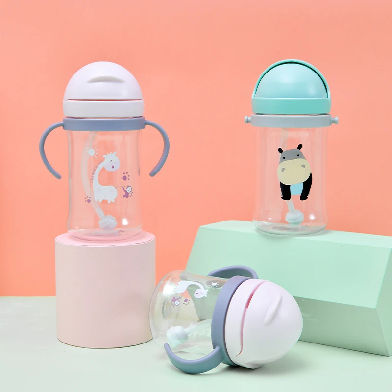 Top Selling Products 2024 Custom  400ML Plastic Bottles Sport Training Cartoon Baby Cups Cute Water Bottle For Kids With Straw