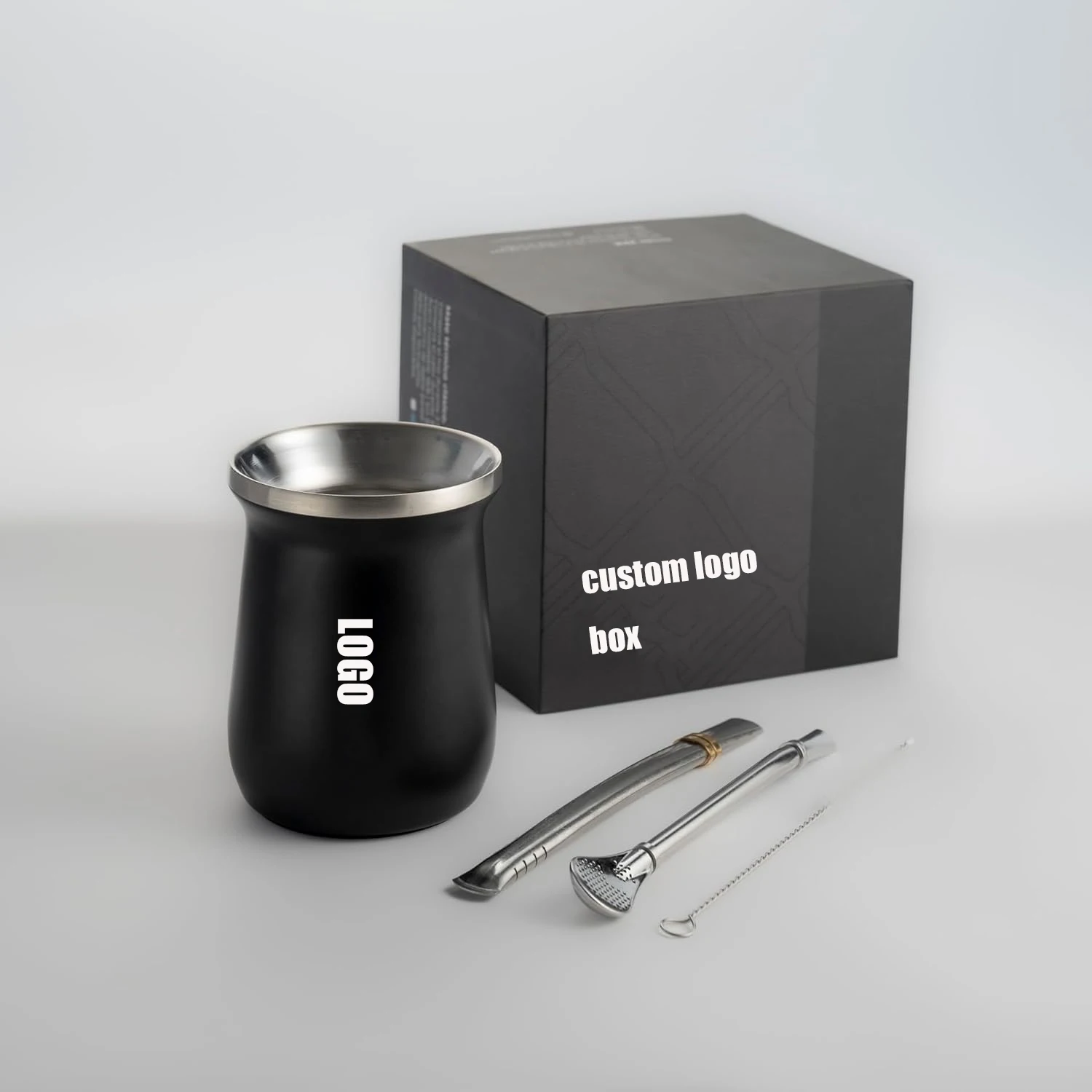 stainless  steel 240ml yerba cups matte tea straw double wall vacuum insulated 8oz thermos set wholesale custom color logo mug