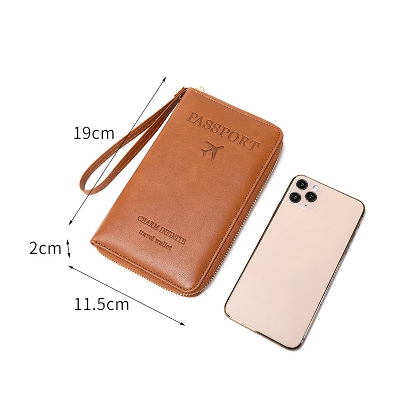 Multipurpose Vegan Pu Leather Family Travel Accessories 2023 Ticket ID Card Wallet Passport Holder Handbag Bag With Lanyard