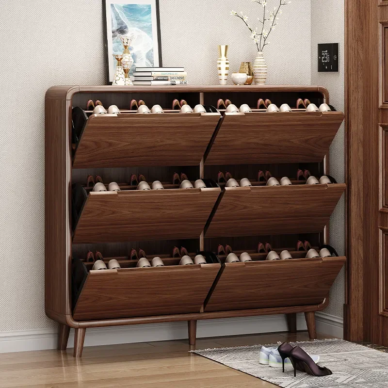 Rustic wooden luxury furniture living room shoe modern cabinet storage ultra-thin shoe rack cabinet