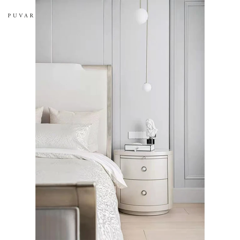 Modern English Deluxe Bedroom Suite with Solid Wood Double Bed Custom Leather Interior Frame