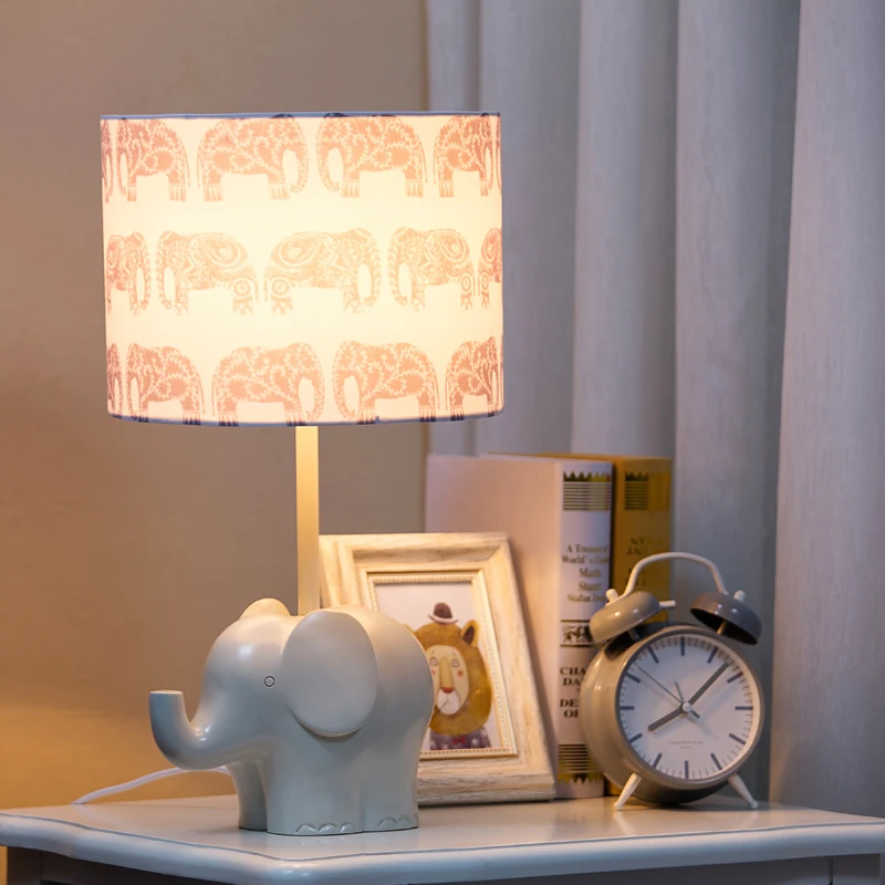 fancy fabric lampshade natural resin material elephant decoration Warm eye protection children table lamp